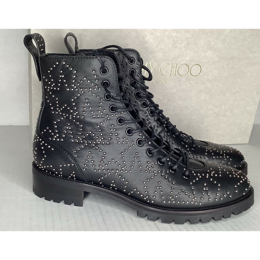 Jimmy Choo Cruz flat black/silver star leather boot  EURO size 41